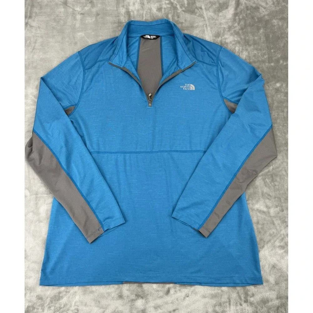 The North Face 1/4 Zip Shirt Men XL  Blue Gray Flash Dry Stretch Lightweight Run